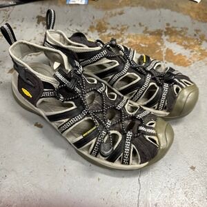 KEEN Newport H2 Water Sandals Black Gray Yellow Cord Laces Womens Size 8